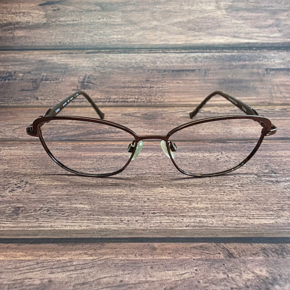 Tura R538 DBR Dark Brown Cat Eye Eyeglasses 52-15-135 Pearl Accent Frames